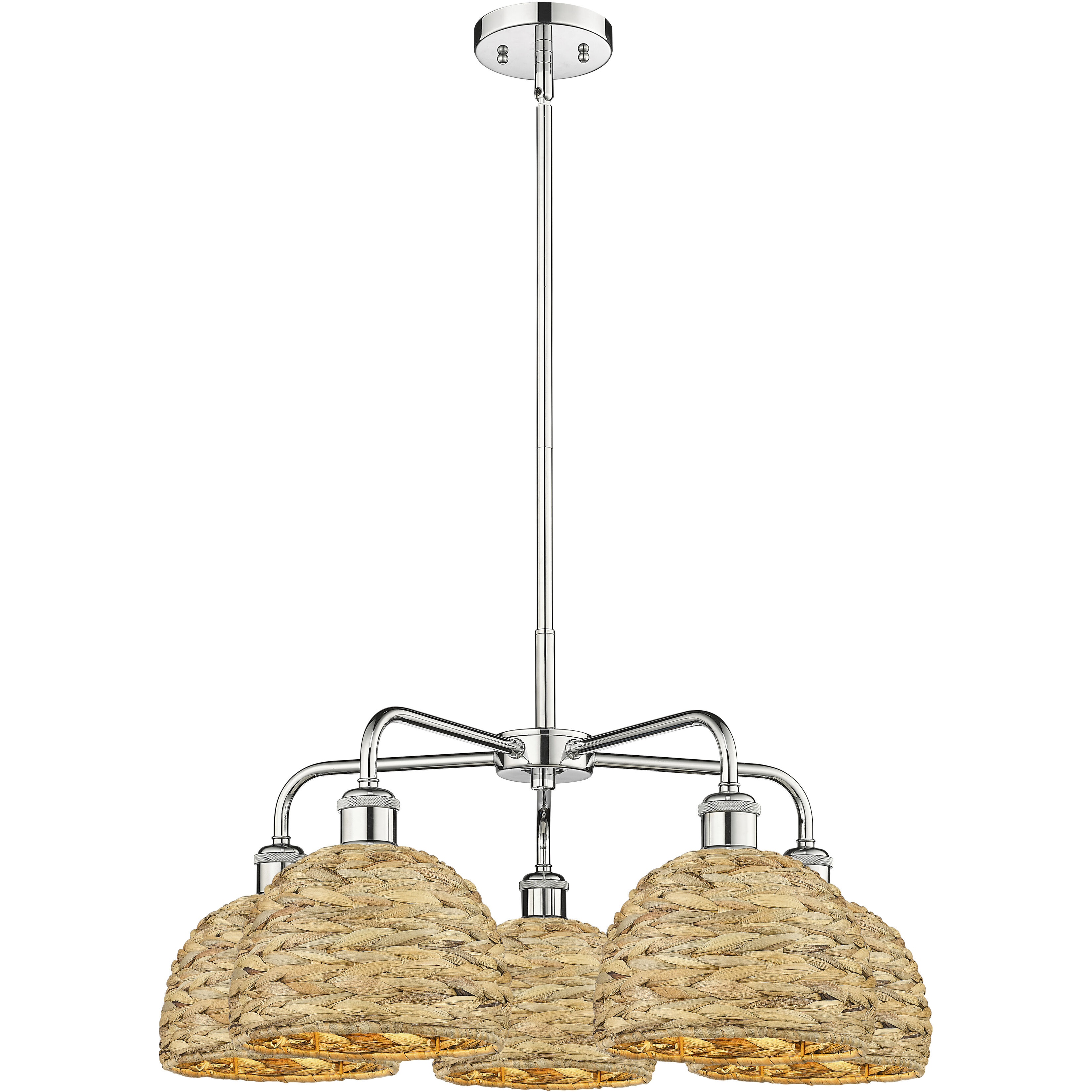 Ballston Woven Rattan 5 Light 26.5 inch Polished Chrome Chandelier Ceiling Light