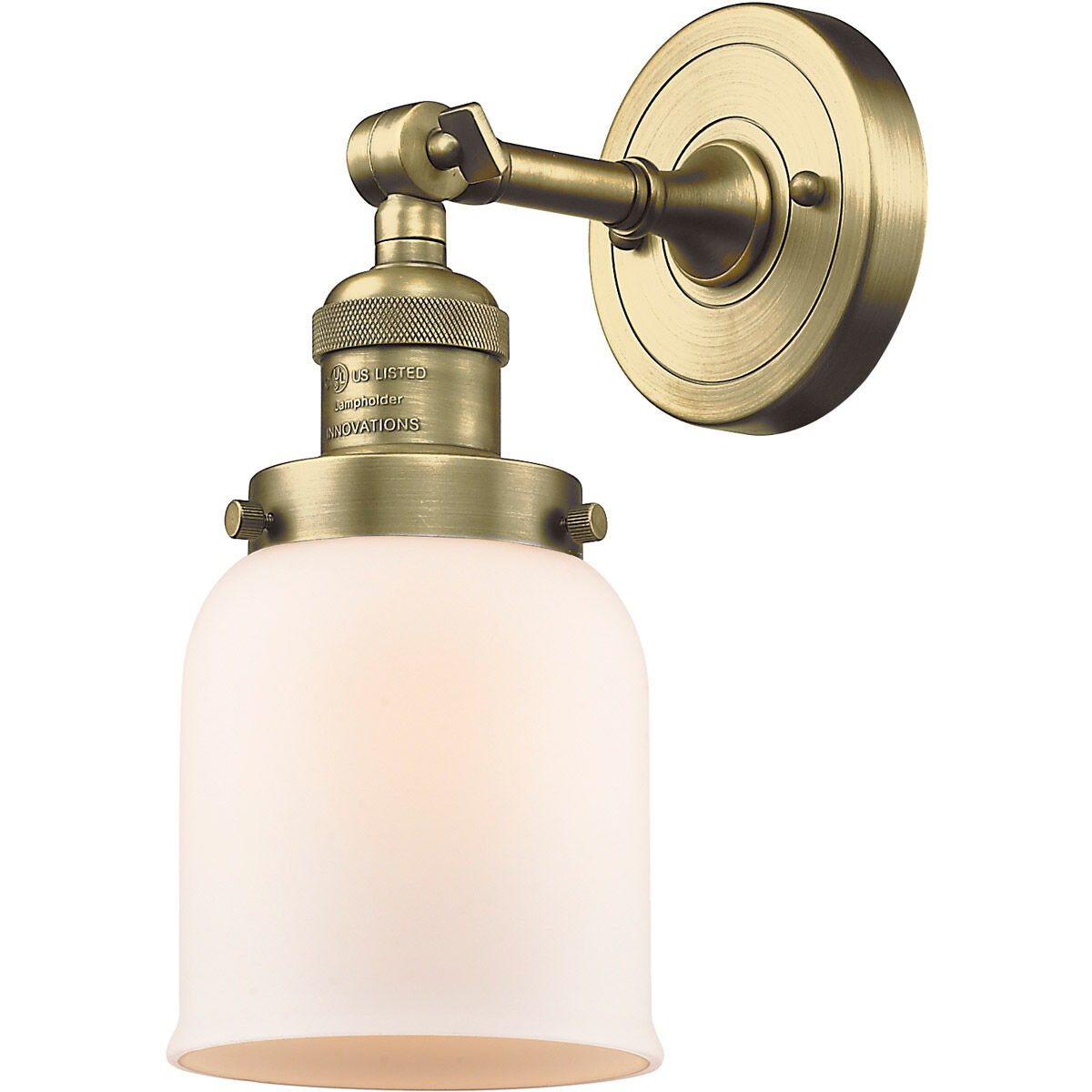 Franklin Restoration Small Bell LED 5 inch Antique Brass Semi-Flush Mount Ceiling Light in Matte White Glass, Franklin Restoration