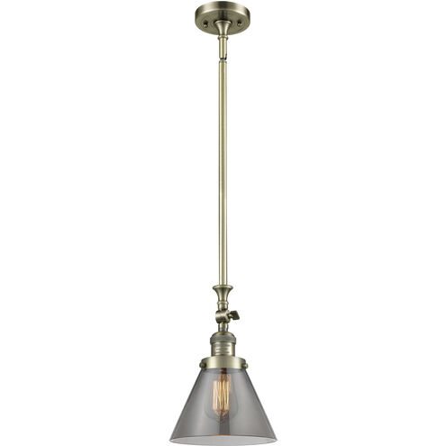 Franklin Restoration Cone LED 8 inch Antique Brass Mini Pendant Ceiling Light in Plated Smoke, Franklin Restoration