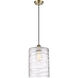 Ballston Cobbleskill LED 9 inch Antique Brass Mini Pendant Ceiling Light in Black Textured, Deco Swirl Glass