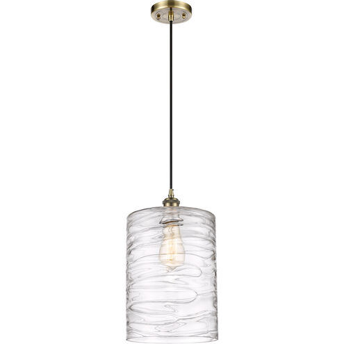 Ballston Cobbleskill LED 9 inch Antique Brass Mini Pendant Ceiling Light in Black Textured, Deco Swirl Glass