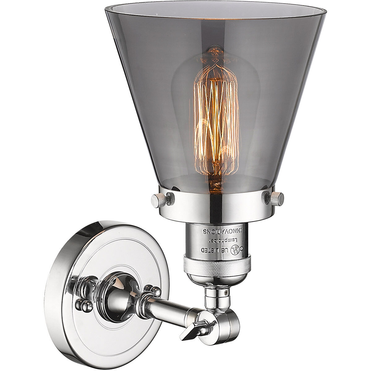 Franklin Restoration Small Cone LED 6 inch Polished Chrome Sconce Wall Light in Plated Smoke Glass, Franklin Restoration