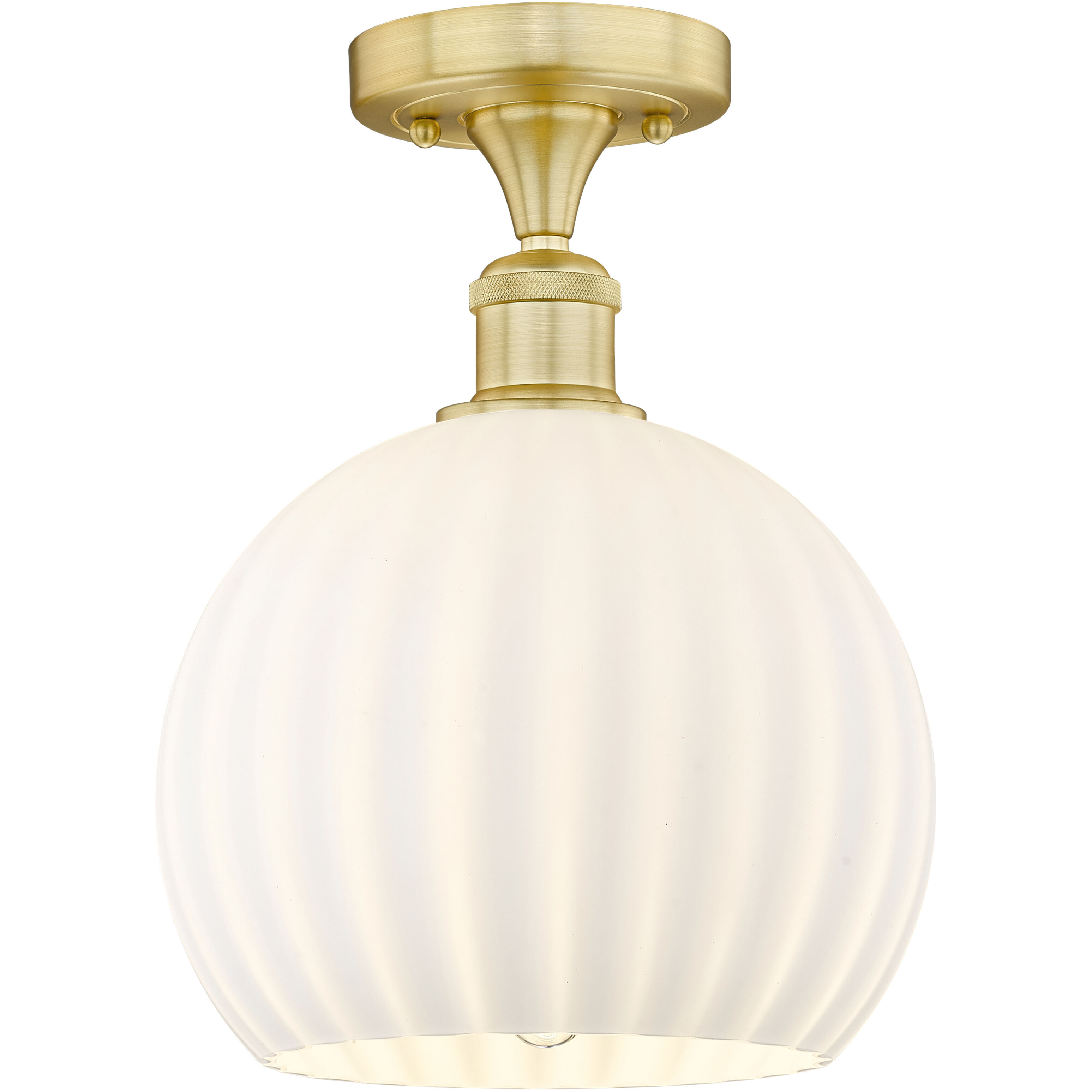 Edison White Venetian 1 Light 10 inch Satin Gold Semi-Flush Mount Ceiling Light