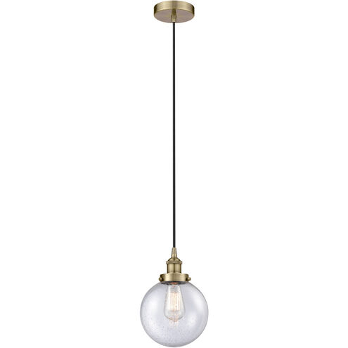 Edison Beacon 1 Light 8 inch Antique Brass Mini Pendant Ceiling Light