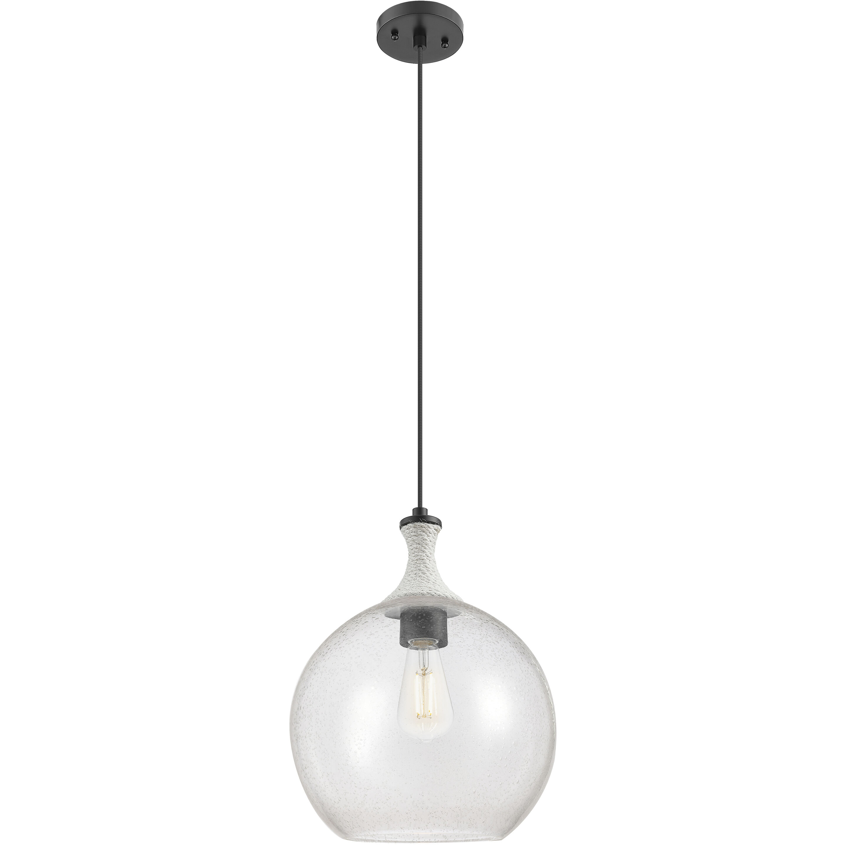 Astor 1 Light 12 inch Matte Black Mini Pendant Ceiling Light in Seedy Glass