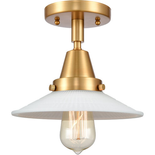 Franklin Restoration Halophane LED 8.5 inch Satin Gold Flush Mount Ceiling Light in Matte White Halophane Glass