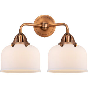 Nouveau 2 Large Bell LED 16 inch Antique Copper Bath Vanity Light Wall Light in Matte White Glass