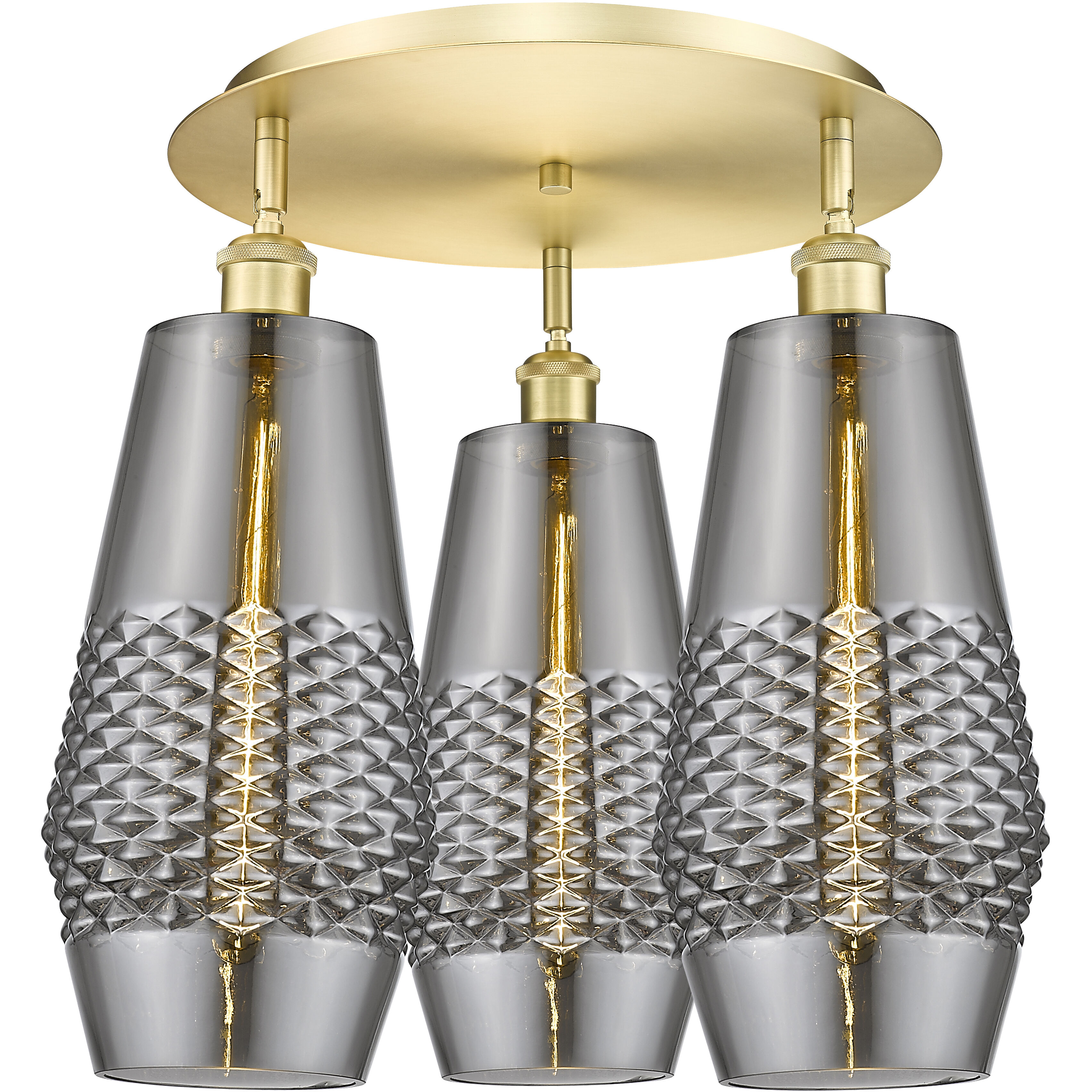 Windham 3 Light 18.75 inch Satin Gold Flush Mount Ceiling Light in Smoked