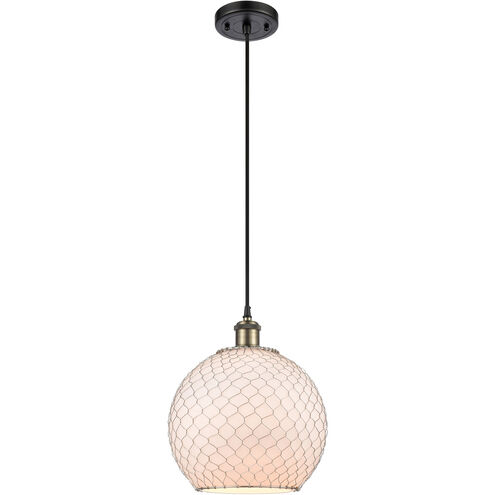 Ballston Large Farmhouse Chicken Wire 1 Light 10 inch Black Antique Brass Mini Pendant Ceiling Light, Ballston