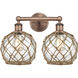 Edison Farmhouse Rope 2 Light 17 inch Antique Copper Bath Vanity Light Wall Light in Clear Glass with Brown Rope