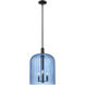 Downtown Urban Bridal Veil 3 Light 12 inch Matte Black Mini Pendant Ceiling Light in Blue