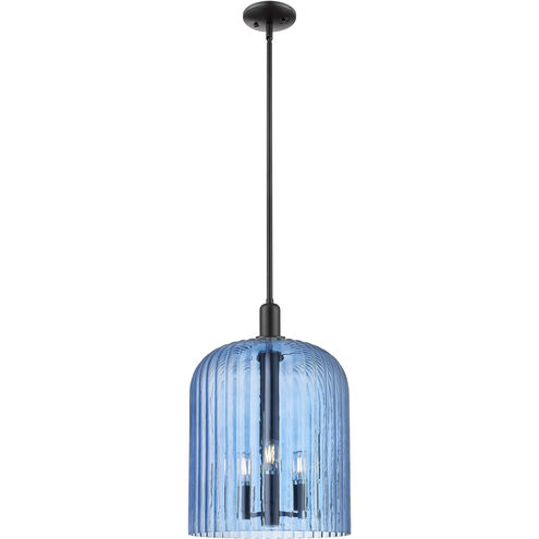 Downtown Urban Bridal Veil 3 Light 12 inch Matte Black Mini Pendant Ceiling Light in Blue