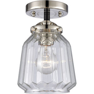 Nouveau Chatham LED 6 inch Black Polished Nickel Semi-Flush Mount Ceiling Light in Clear Glass, Nouveau