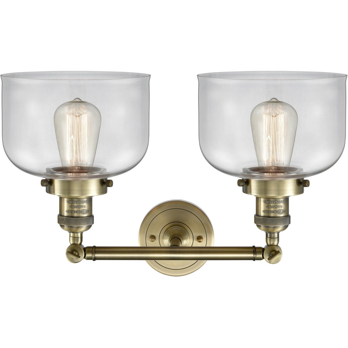 Franklin Restoration Large Bell LED 19 inch Antique Brass Bath Vanity Light Wall Light in Clear Glass, Franklin Restoration