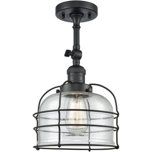 Franklin Restoration Large Bell Cage 1 Light 9 inch Matte Black Sconce Wall Light in Seedy Glass, Franklin Restoration