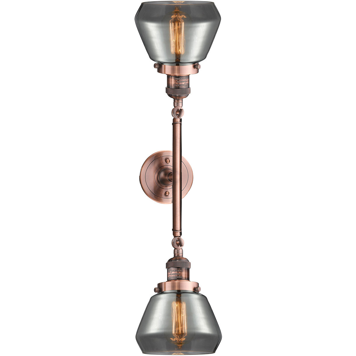 Franklin Restoration Fulton 2 Light 17 inch Antique Copper Bath Vanity Light Wall Light in Plated Smoke Glass, Franklin Restoration