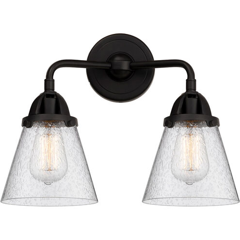 Nouveau 2 Small Cone 2 Light 14 inch Matte Black Bath Vanity Light Wall Light in Seedy Glass
