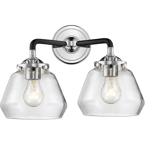 Nouveau Fulton 2 Light 15 inch Black Polished Nickel Bath Vanity Light Wall Light in Clear Glass, Nouveau