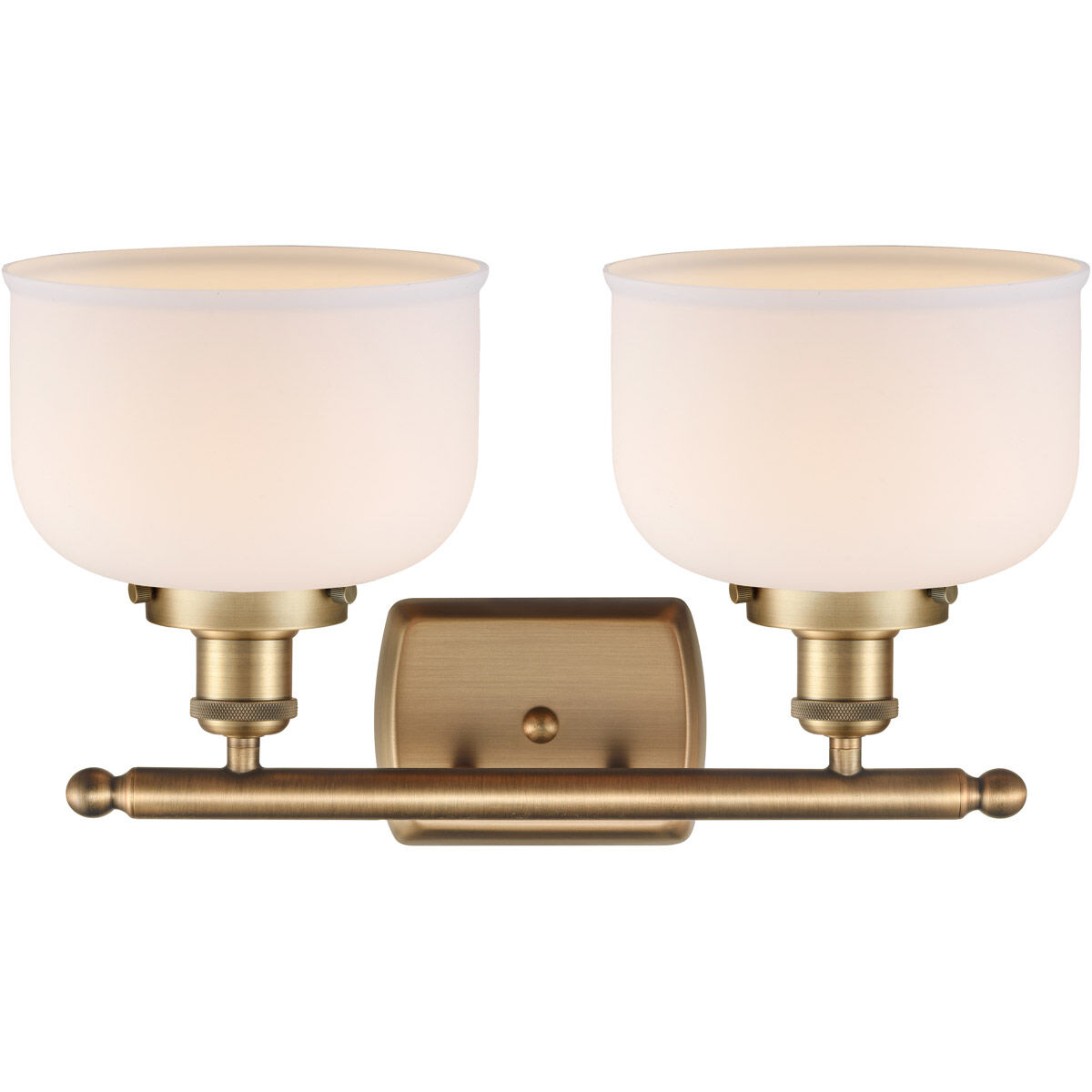 Ballston Large Bell 2 Light 16 inch Brushed Brass Bath Vanity Light Wall Light in Matte White Glass