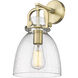 Downtown Urban Newton Bell Armed Sconce Wall Light in Brushed Brass, Seedy