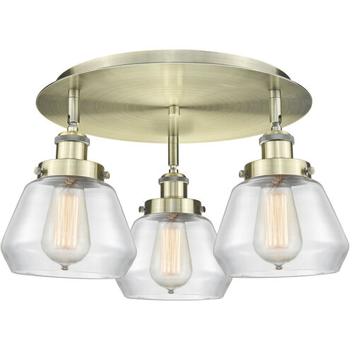 Fulton 3 Light 18.25 inch Antique Brass Flush Mount Ceiling Light in Clear