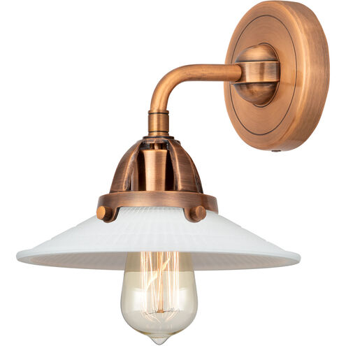 Nouveau 2 Halophane LED 9 inch Antique Copper Sconce Wall Light in Matte White Halophane Glass