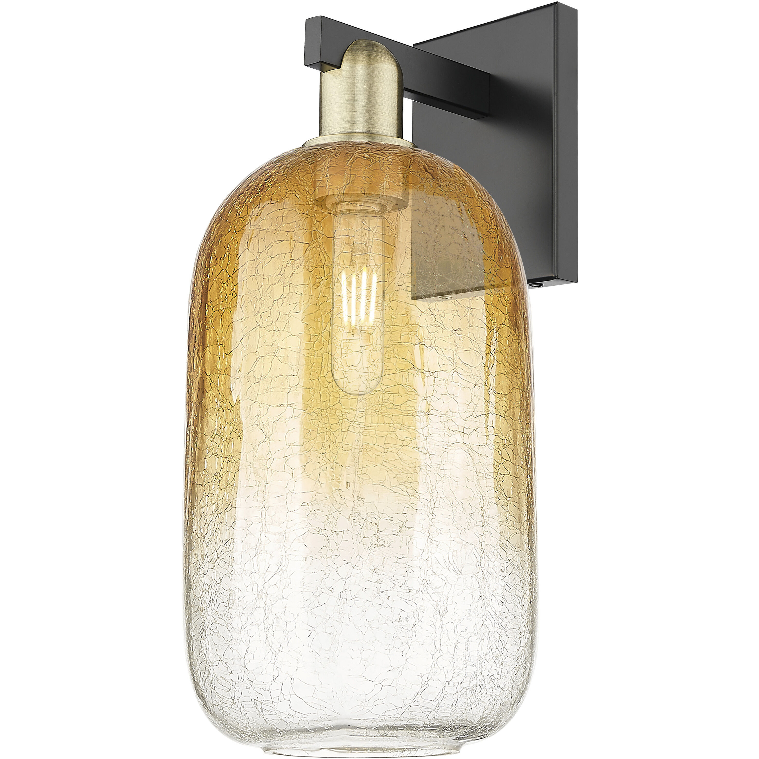 Brookhaven Cloche Sconce Wall Light in Black Antique Brass, Amber Glass