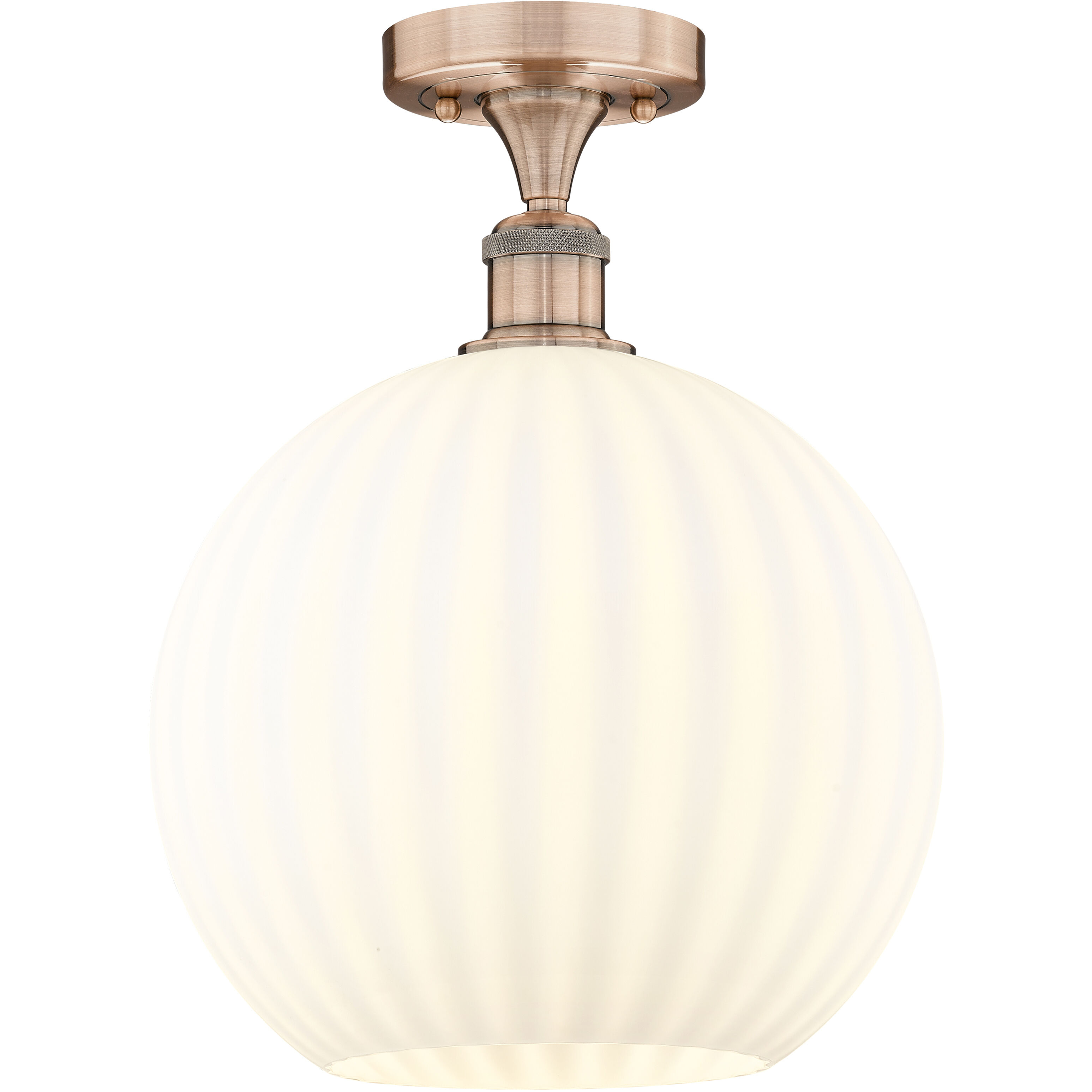 Edison White Venetian 1 Light 12 inch Antique Copper Semi-Flush Mount Ceiling Light