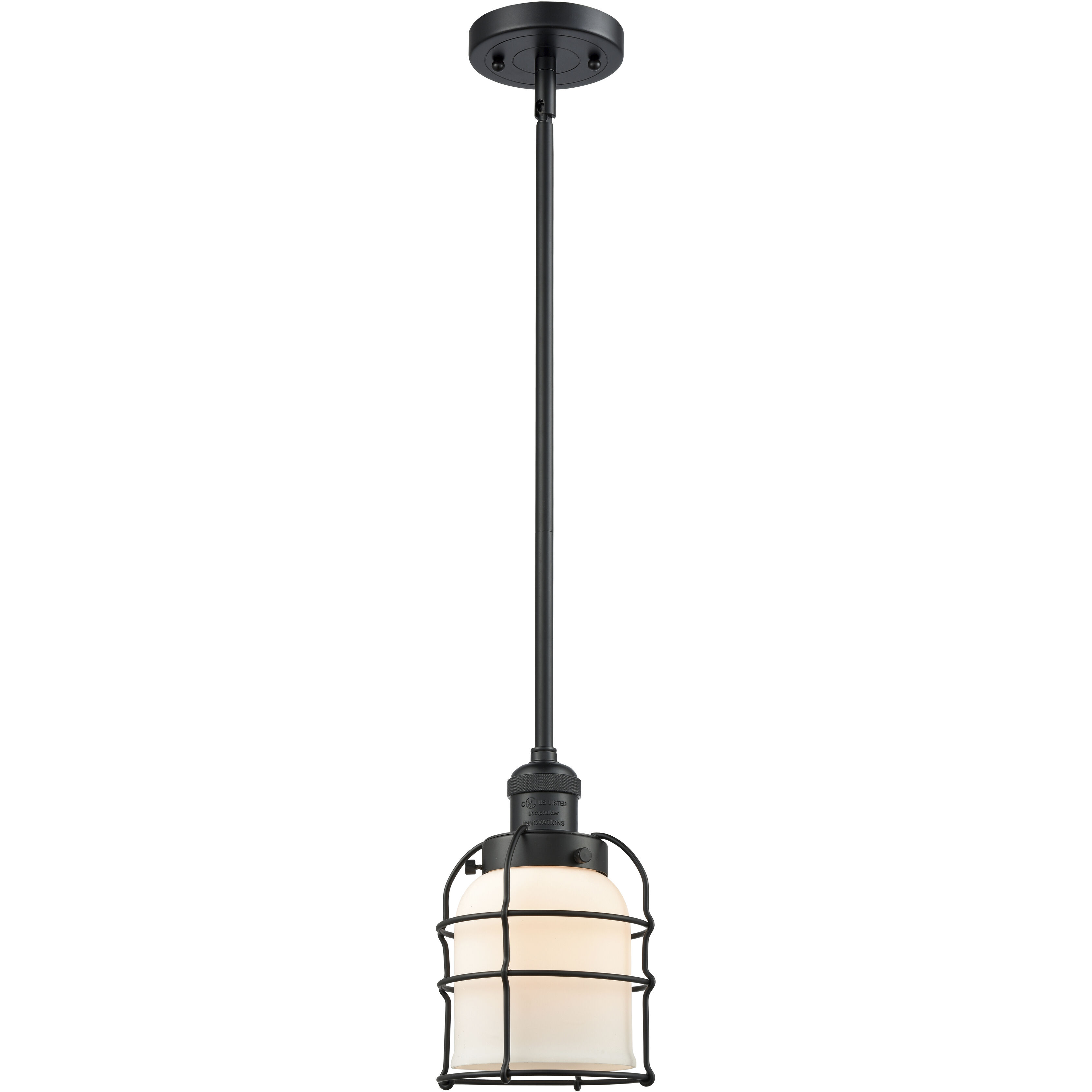 Franklin Restoration Bell Cage LED 6 inch Matte Black Mini Pendant Ceiling Light in Matte White, Franklin Restoration