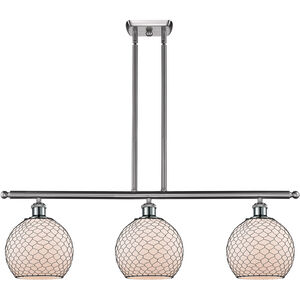 Ballston Farmhouse Chicken Wire 3 Light 36 inch Brushed Satin Nickel Island Light Ceiling Light in Incandescent, White Glass with Black Wire, Ballston