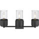Bolivar 3 Light 20.5 inch Matte Black Bath Vanity Light Wall Light in Clear Glass