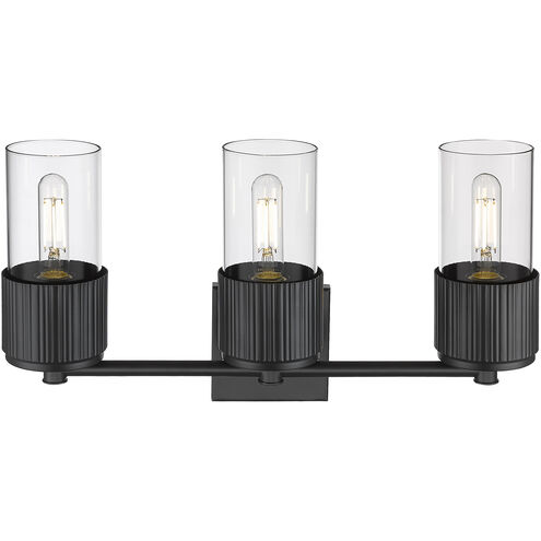 Bolivar 3 Light 20.5 inch Matte Black Bath Vanity Light Wall Light in Clear Glass