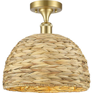 Woven Rattan 1 Light 12 inch Satin Gold Semi-Flush Mount Ceiling Light