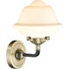 Nouveau Small Oxford 1 Light 8 inch Black Antique Brass Sconce Wall Light in Matte White Glass, Nouveau