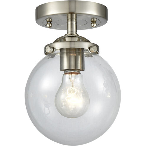 Nouveau Beacon LED 6 inch Brushed Satin Nickel Semi-Flush Mount Ceiling Light in Clear Glass, Nouveau