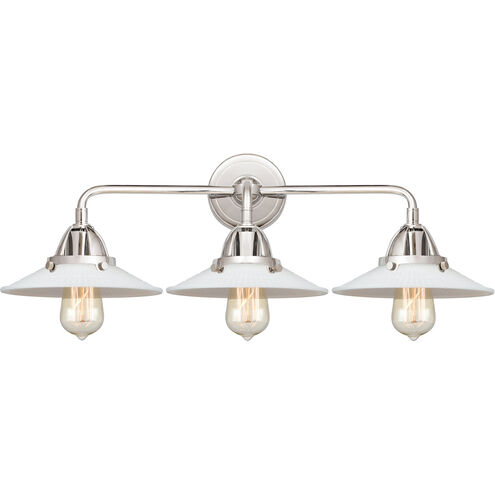 Nouveau 2 Halophane 3 Light 27 inch Polished Chrome Bath Vanity Light Wall Light in Matte White Halophane Glass