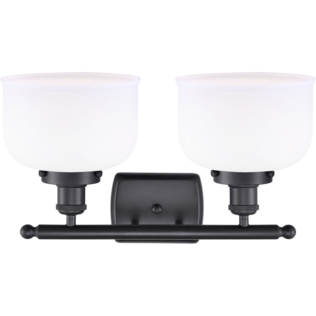 Ballston Large Bell 2 Light 16 inch Matte Black Bath Vanity Light Wall Light in Matte White Glass, Ballston