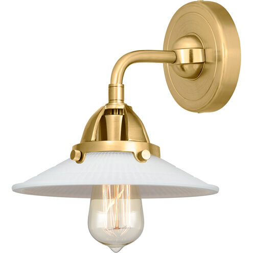 Nouveau 2 Halophane 1 Light 9 inch Satin Gold Sconce Wall Light in Matte White Halophane Glass