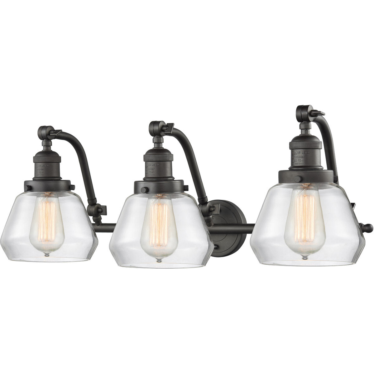 Franklin Restoration Fulton 3 Light 28 inch Oil Rubbed Bronze Bath Vanity Light Wall Light in Clear Glass, Franklin Restoration