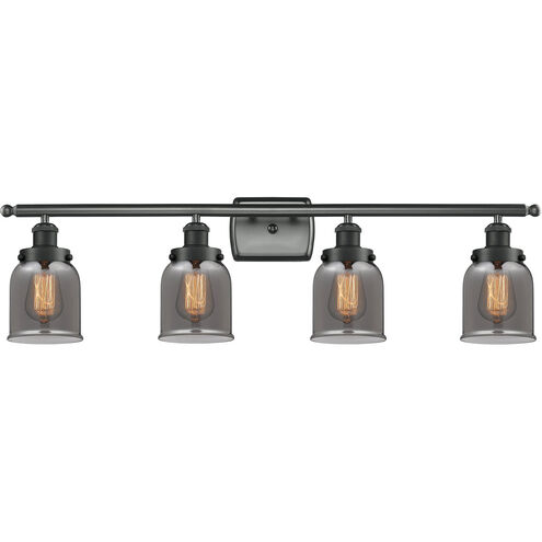 Ballston Small Bell 4 Light 36 inch Matte Black Bath Vanity Light Wall Light in Plated Smoke Glass, Ballston