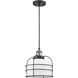 Franklin Restoration Bell Cage 1 Light 9 inch Black Antique Brass Mini Pendant Ceiling Light in Incandescent, Matte White, Franklin Restoration