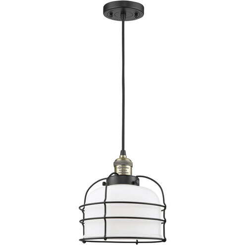 Franklin Restoration Bell Cage 1 Light 9 inch Black Antique Brass Mini Pendant Ceiling Light in Incandescent, Matte White, Franklin Restoration