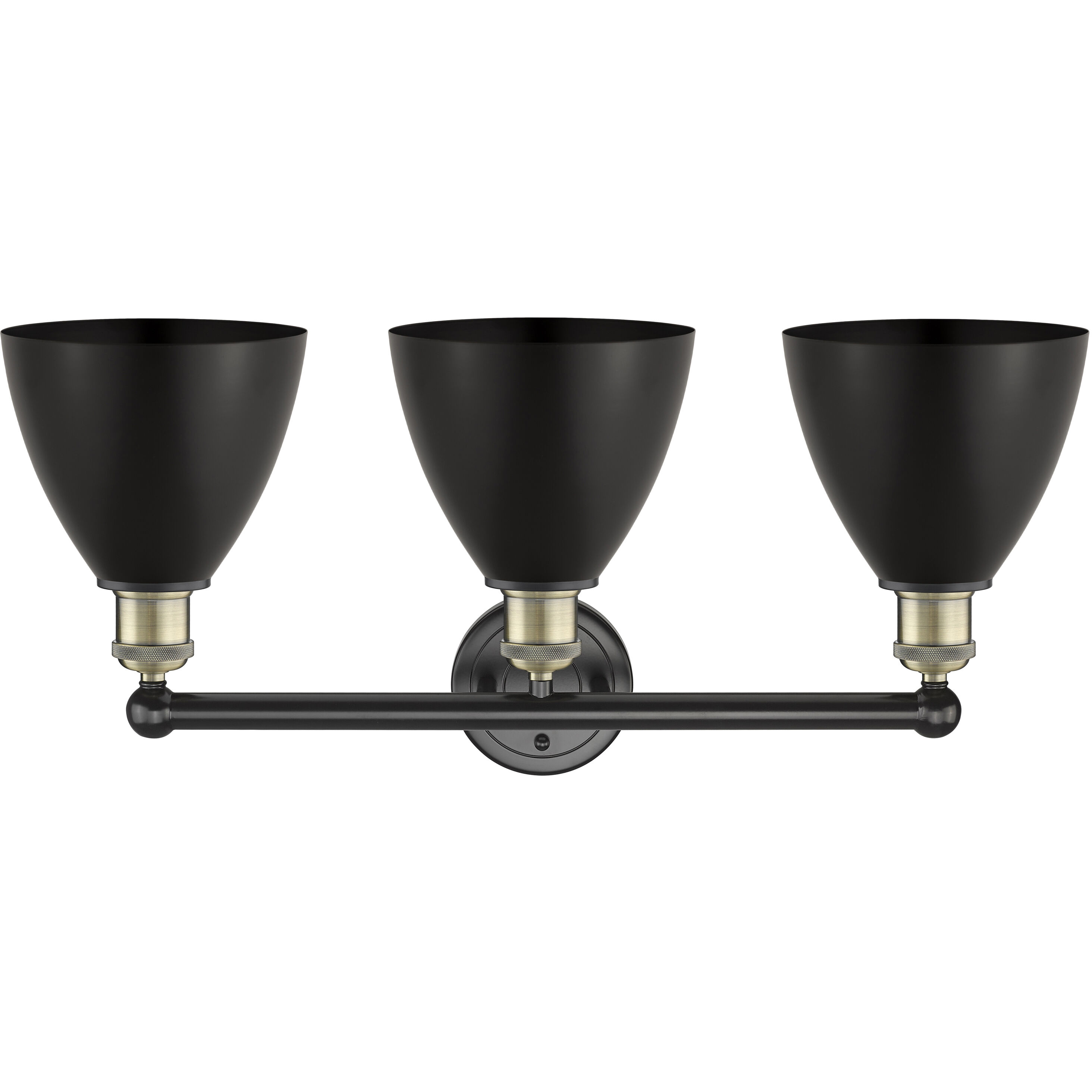Metal Bristol 3 Light 25.5 inch Black Antique Brass Bath Vanity Light Wall Light in Matte Black, Dome