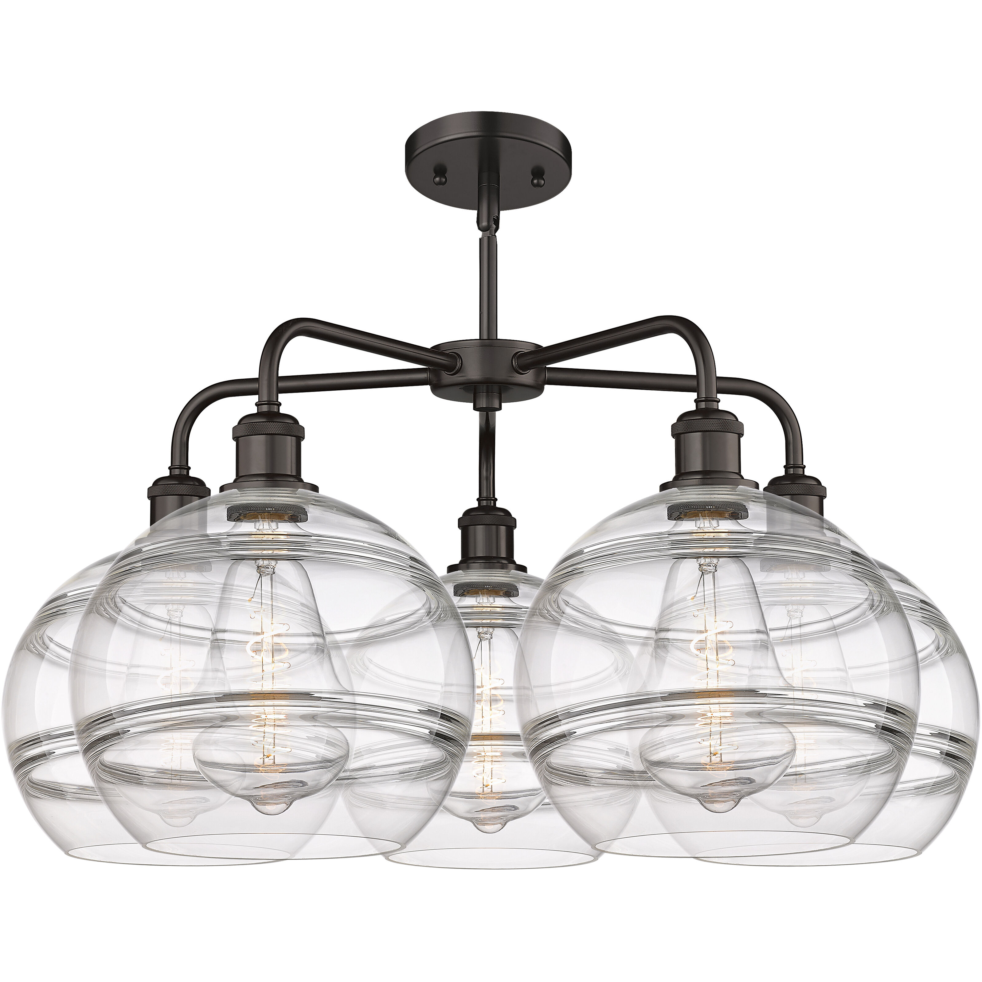 Ballston Rochester 5 Light 28 inch Oil Rubbed Bronze Stem Hung Chandelier Ceiling Light in Clear Glass