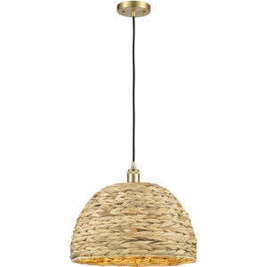 Woven Rattan 1 Light 15.75 inch Satin Gold Pendant Ceiling Light
