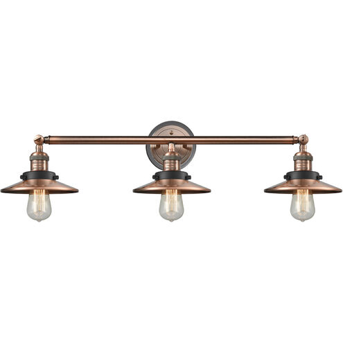 Franklin Restoration Railroad 3 Light 32 inch Antique Copper/Matte Black Bath Vanity Light Wall Light