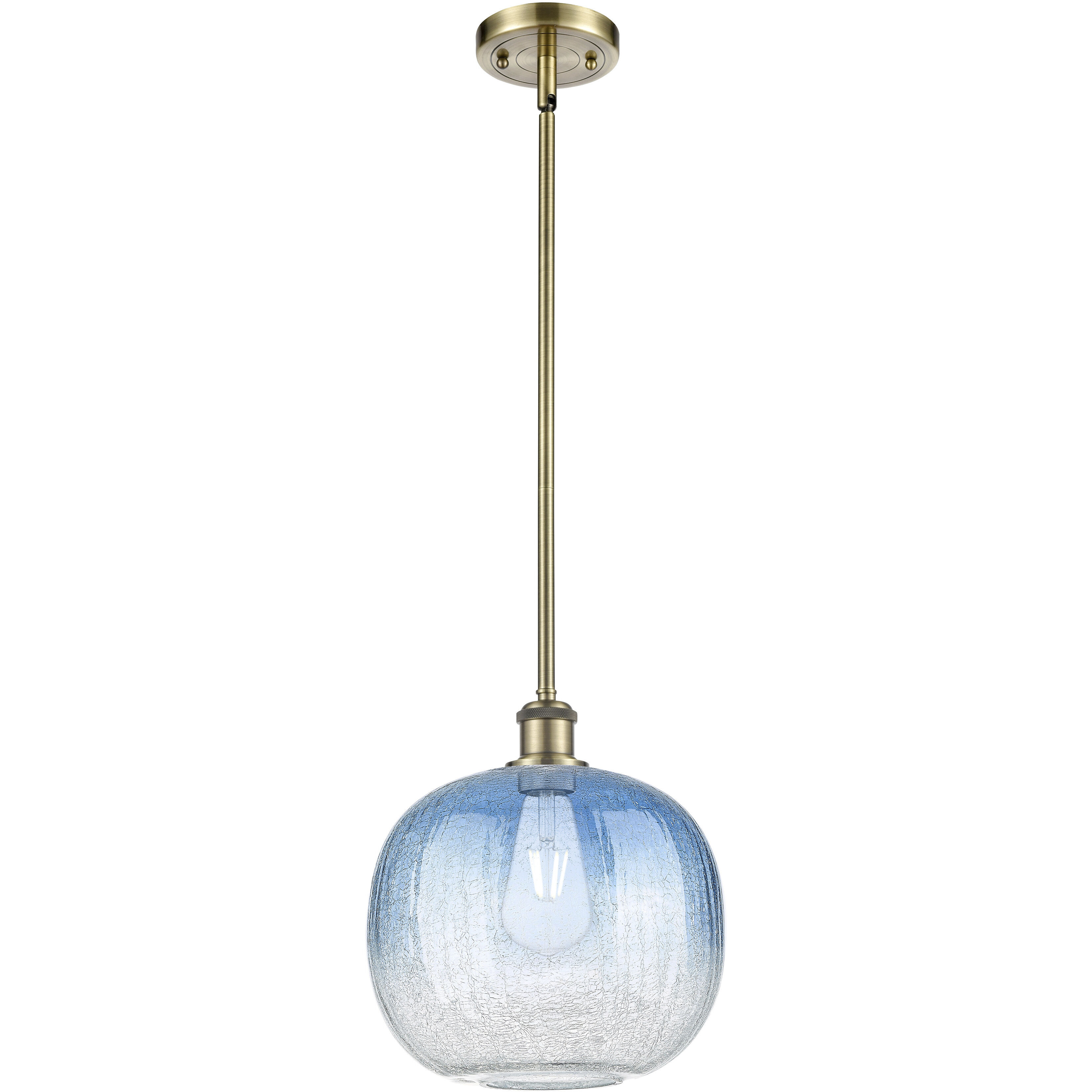 Ballston Brookhaven Sphere 1 Light 10.5 inch Antique Brass Mini Pendant Ceiling Light in Sapphire Blue Glass