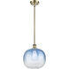 Ballston Brookhaven Sphere 1 Light 10.5 inch Antique Brass Mini Pendant Ceiling Light in Sapphire Blue Glass