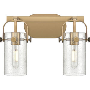 Pilaster II Cylinder 2 Light 14.88 inch Brushed Brass Bath Vanity Light Wall Light in Seedy Glass