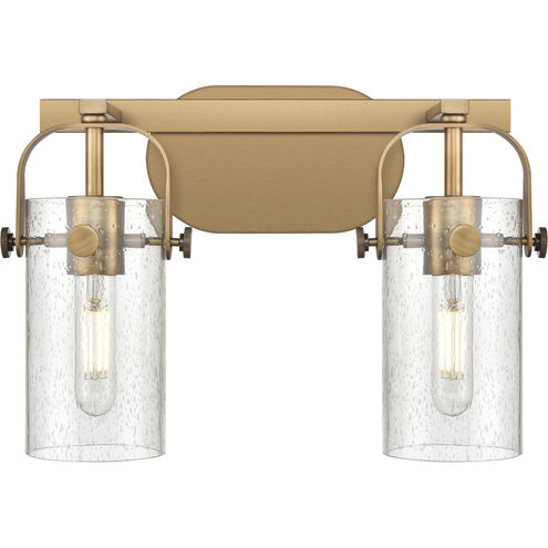 Pilaster II Cylinder 2 Light 14.88 inch Brushed Brass Bath Vanity Light Wall Light in Seedy Glass